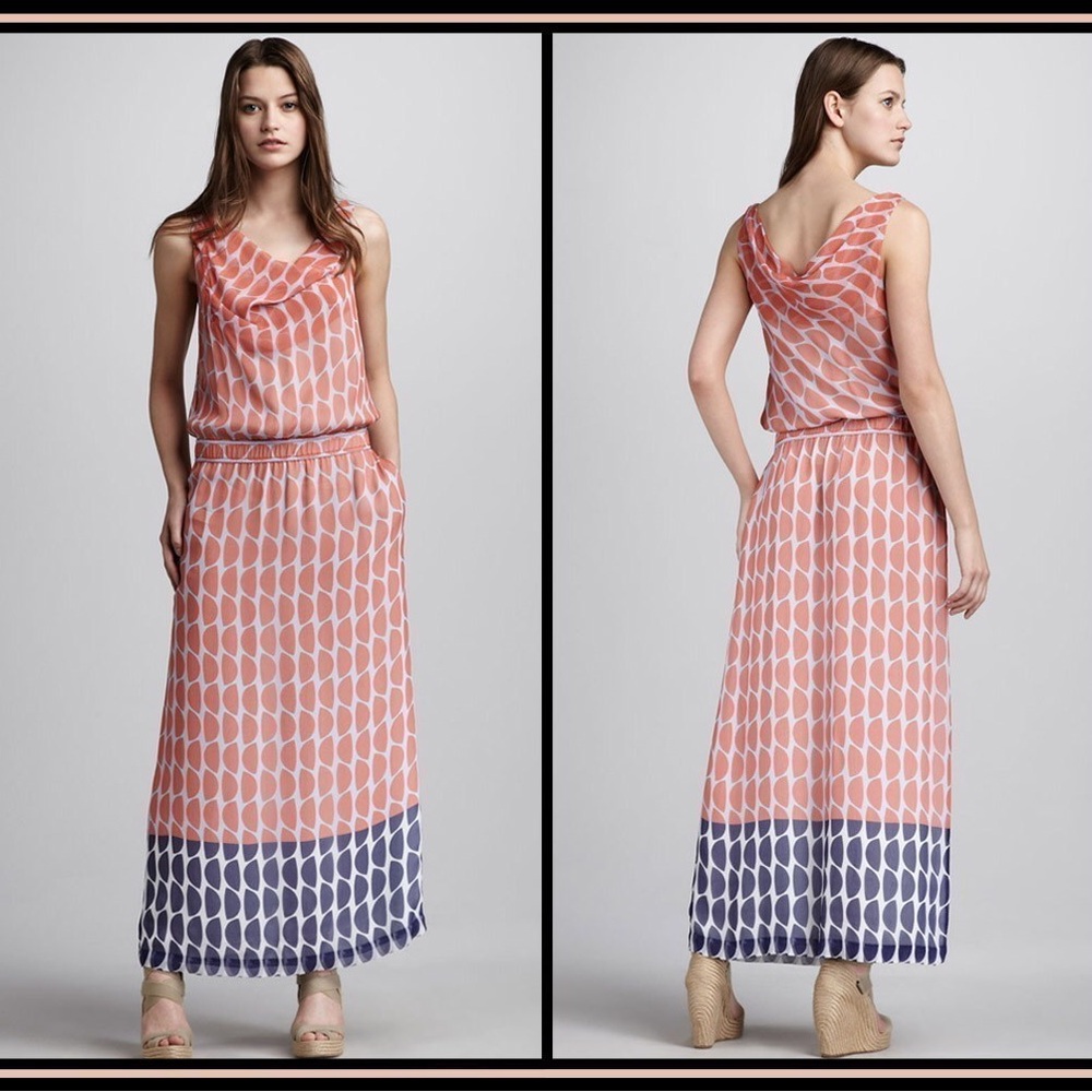 Diane Von Furstenburg DVF Lou Lou Long Slice‎ Coral 100% Silk Maxi Dress 8 AS IS